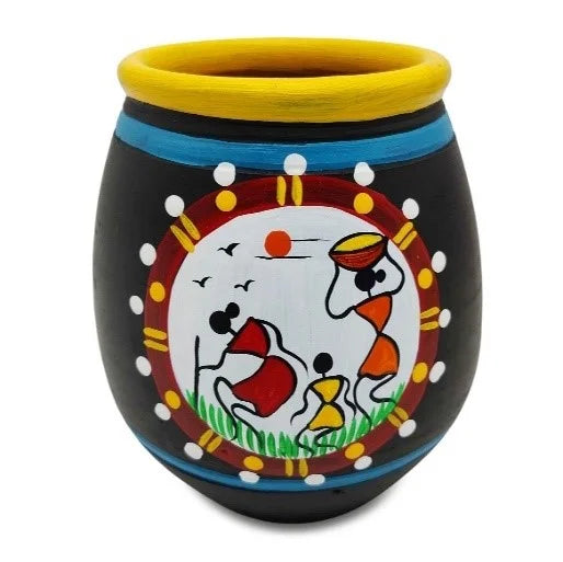 Madhubani Art Multi-Purpose Pot/Pen Stand – Black