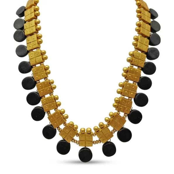 Classic Terracotta Necklace and Earring – Black
